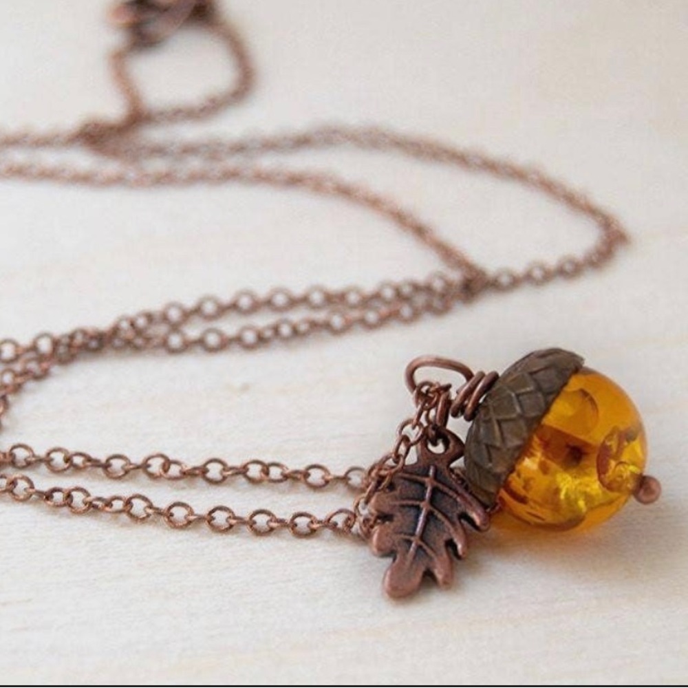 Copper & Amber Acorn Necklace
